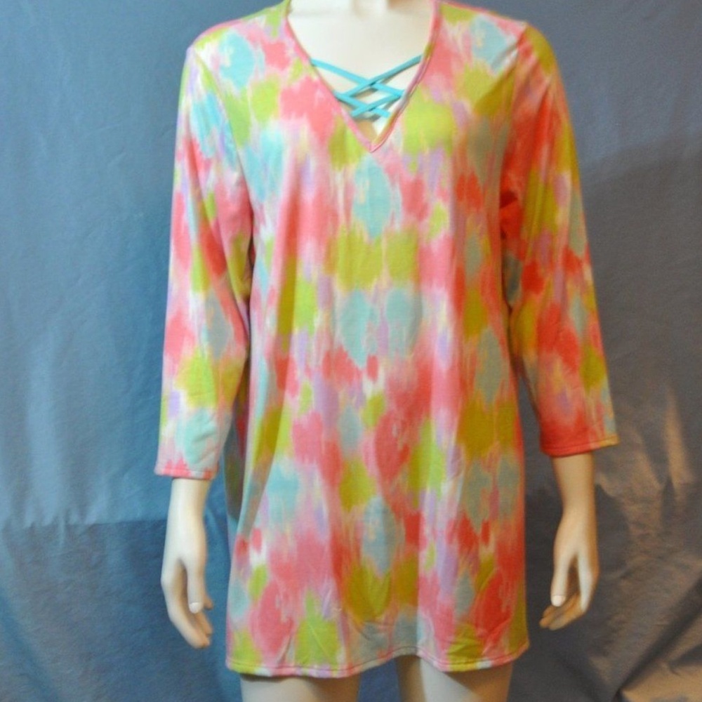 🌟HONEYME CURVEY: Tie Dye Tunic with Criss Cross Detail -MWOT - Size XL